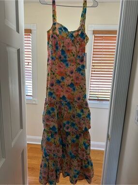 Aqua Multicolor Floral Tiered Maxi Dress